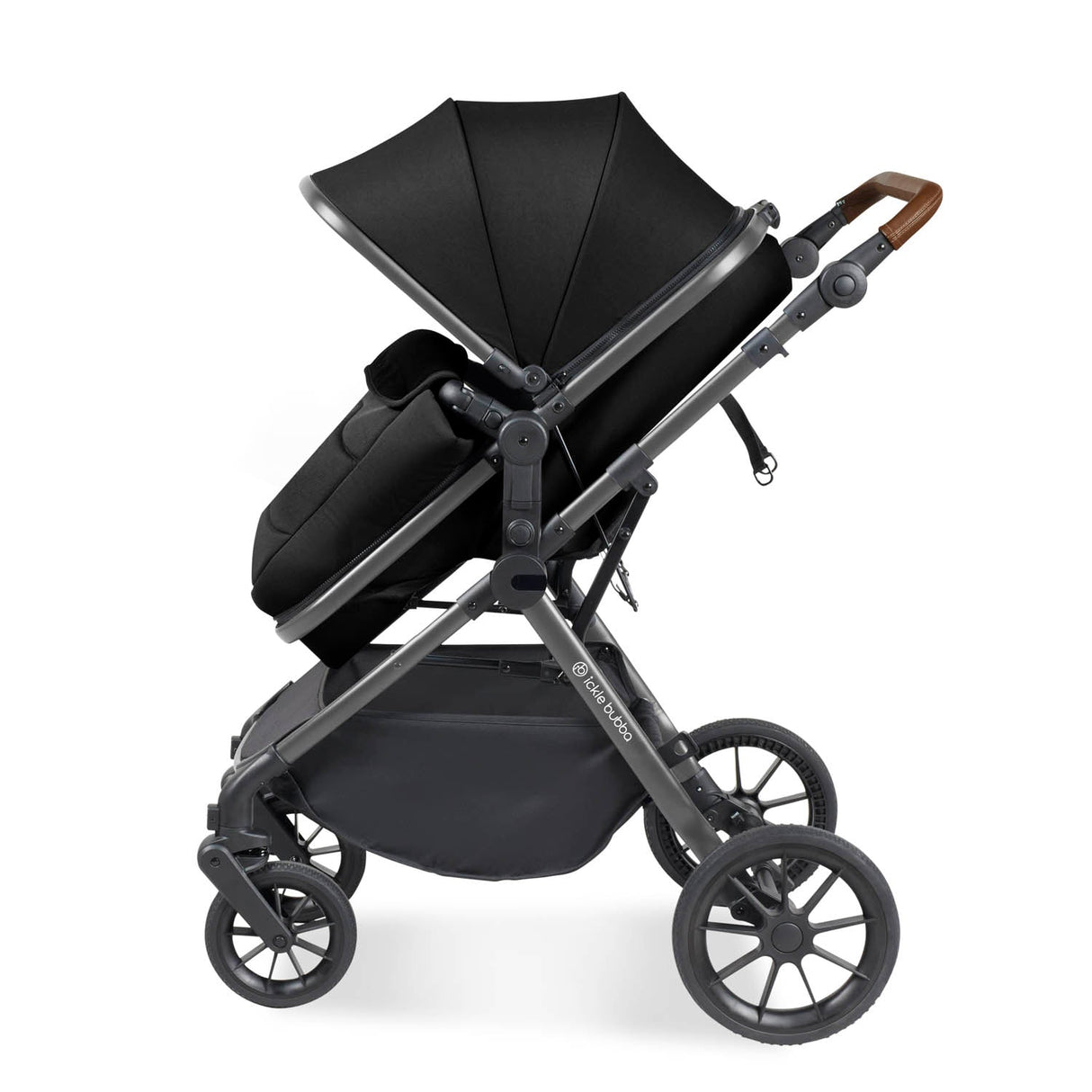 Ickle Bubba Cosmo 9 Piece Travel System with Maxi-Cosi CabrioFix i-Size Car Seat & Base - Black/Graphite Grey