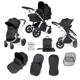 Ickle Bubba Stomp Luxe 9 Piece Pram Bundle - Silver/Midnight/Black