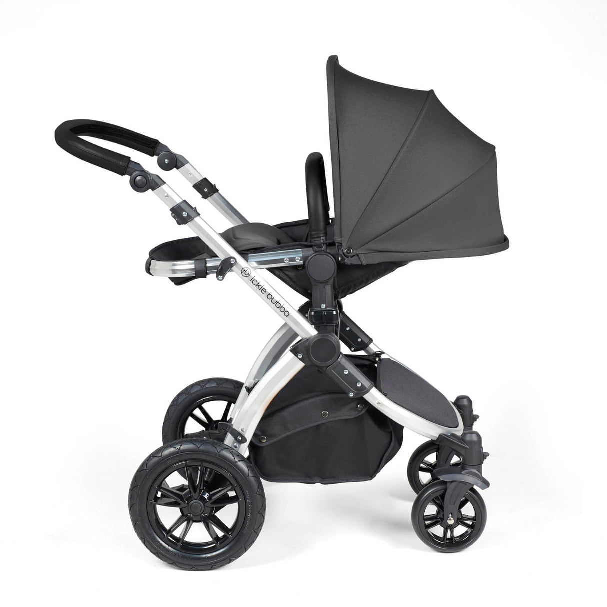 Ickle Bubba Stomp Luxe 9 Piece Pram Bundle - Silver/Charcoal Grey/Black