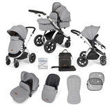 Ickle Bubba Stomp Luxe 9 Piece Pram Bundle - Silver/Pearl Grey/Black