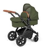 Ickle Bubba Stomp Luxe 12 Piece Travel System with i-Size Stratus Car Seat & Base - Black/Woodland/Tan