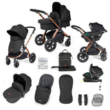 Ickle Bubba Stomp Luxe 12 Piece Travel System with i-Size Stratus Car Seat & Base - Bronze/Midnight/Black