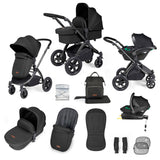 Ickle Bubba Stomp Luxe 12 Piece Travel System with i-Size Stratus Car Seat & Base - Black/Midnight/Black