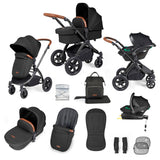 Ickle Bubba Stomp Luxe 12 Piece Travel System with i-Size Stratus Car Seat & Base - Black/Midnight/Tan