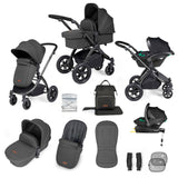 Ickle Bubba Stomp Luxe 12 Piece Travel System with i-Size Stratus Car Seat & Base - Black/Charcoal Grey/Black