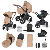 Ickle Bubba Stomp Luxe 12 Piece Travel System with i-Size Stratus Car Seat & Base - Black/Desert/Tan