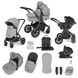 Ickle Bubba Stomp Luxe 12 Piece Travel System with i-Size Stratus Car Seat & Base - Black/Pearl Grey/Black