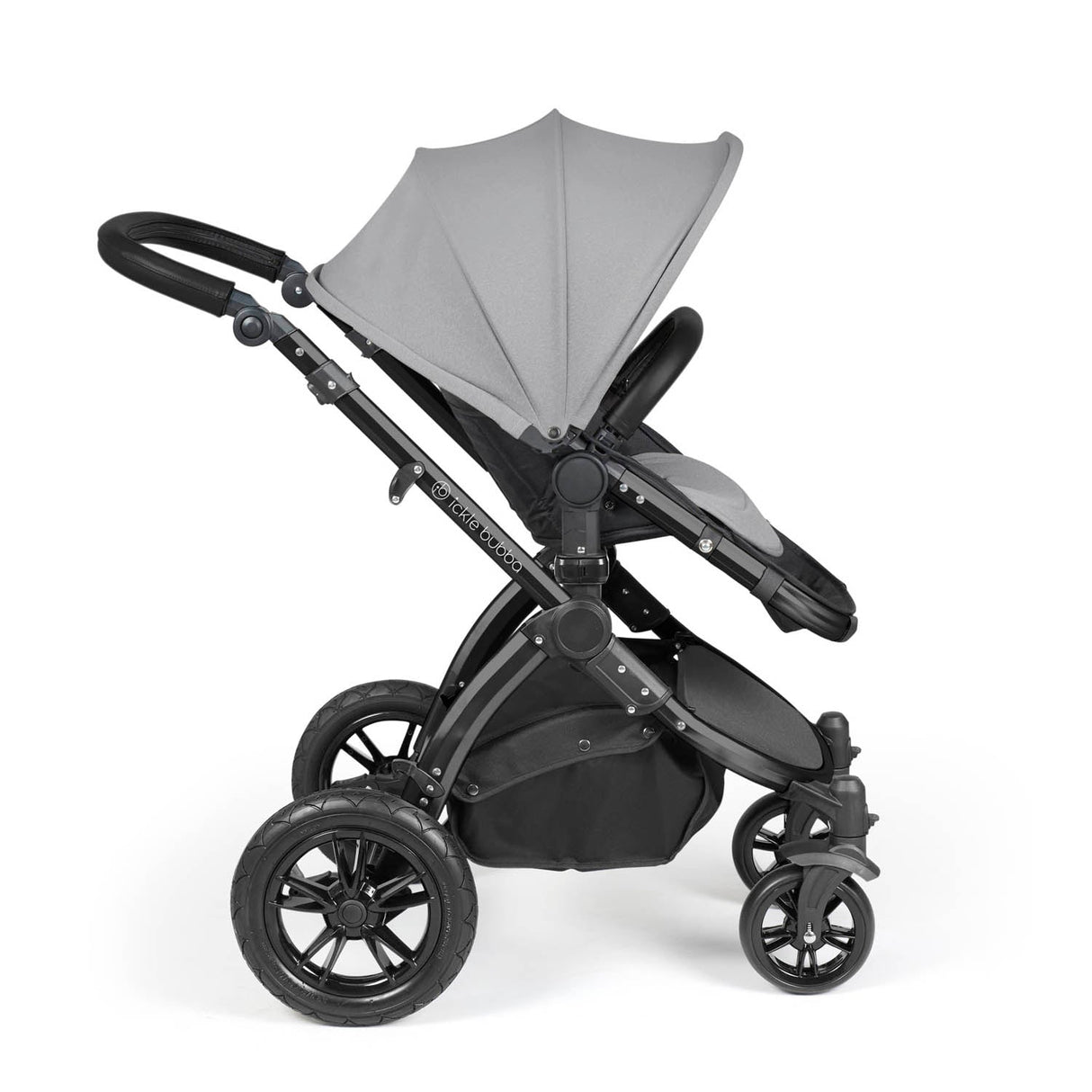 Ickle Bubba Stomp Luxe 12 Piece Travel System with i-Size Stratus Car Seat & Base - Black/Pearl Grey/Black