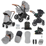 Ickle Bubba Stomp Luxe 12 Piece Travel System with i-Size Stratus Car Seat & Base - Black/Pearl Grey/Tan