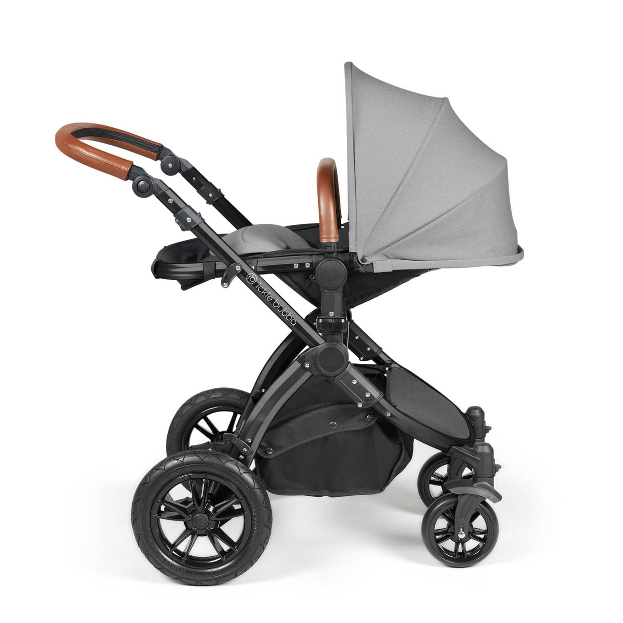 Ickle Bubba Stomp Luxe 12 Piece Travel System with i-Size Stratus Car Seat & Base - Black/Pearl Grey/Tan