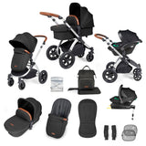 Ickle Bubba Stomp Luxe 12 Piece Travel System with i-Size Stratus Car Seat & Base - Silver/Midnight/Tan