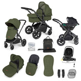 Ickle Bubba Stomp Luxe 12 Piece Travel System with i-Size Nimbus Car Seat & Spin Base - Black/Woodland/Black