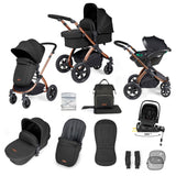 Ickle Bubba Stomp Luxe 12 Piece Travel System with i-Size Nimbus Car Seat & Spin Base - Bronze/Midnight/Black