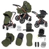Ickle Bubba Stomp Luxe 12 Piece Travel System with i-Size Nimbus Car Seat & Spin Base - Bronze/Woodland/Black