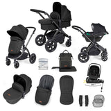 Ickle Bubba Stomp Luxe 12 Piece Travel System with i-Size Nimbus Car Seat & Spin Base - Black/Midnight/Black