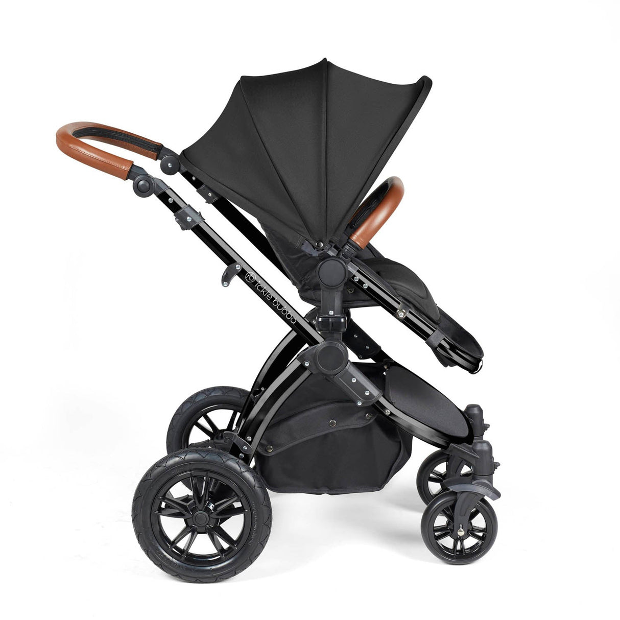 Ickle Bubba Stomp Luxe 12 Piece Travel System with i-Size Nimbus Car Seat & Spin Base - Black/Midnight/Tan