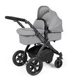 Ickle Bubba Stomp Luxe 12 Piece Travel System with i-Size Nimbus Car Seat & Spin Base - Black/Pearl Grey/Black