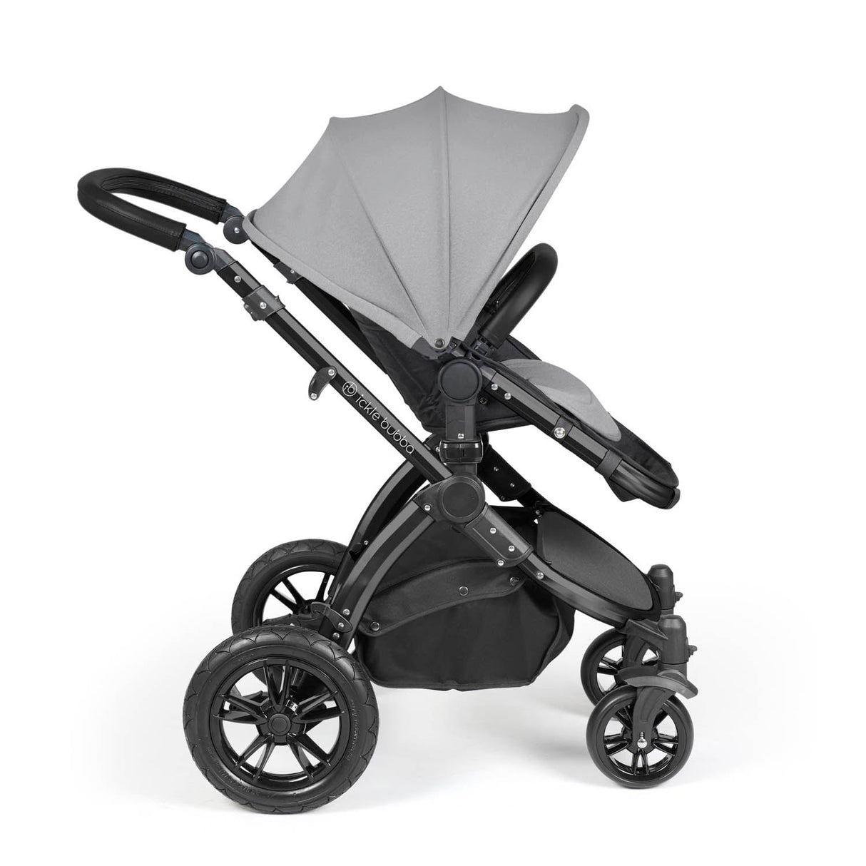 Ickle Bubba Stomp Luxe 12 Piece Travel System with i-Size Nimbus Car Seat & Spin Base - Black/Pearl Grey/Black