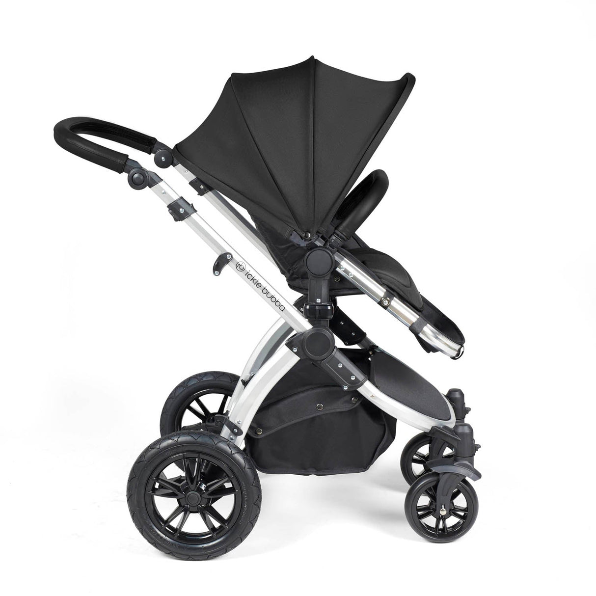 Ickle Bubba Stomp Luxe 12 Piece Travel System with i-Size Nimbus Car Seat & Spin Base - Silver/Midnight/Black
