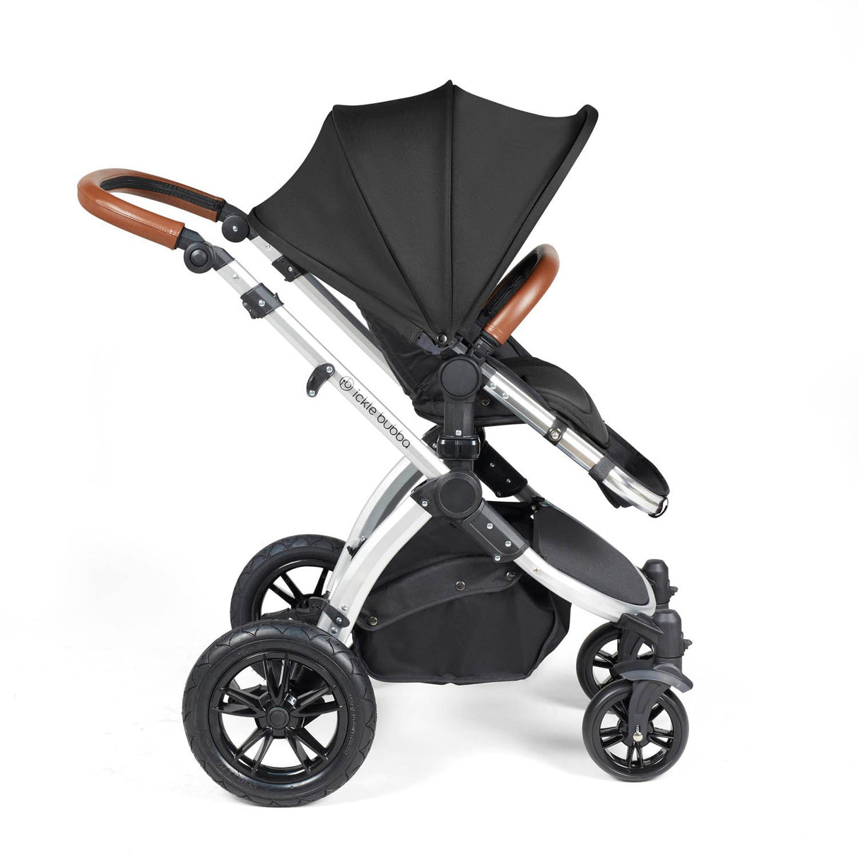 Ickle Bubba Stomp Luxe 12 Piece Travel System with i-Size Nimbus Car Seat & Spin Base - Silver/Midnight/Tan