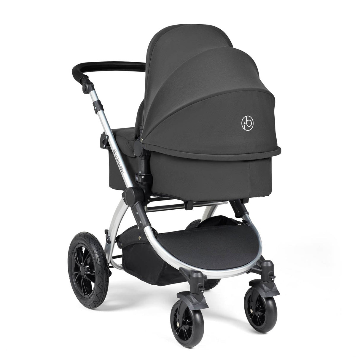 Ickle Bubba Stomp Luxe 12 Piece Travel System with i-Size Nimbus Car Seat & Spin Base - Silver/Charcoal Grey/Black