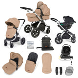 Ickle Bubba Stomp Luxe 12 Piece Travel System with i-Size Nimbus Car Seat & Spin Base - Silver/Desert/Black