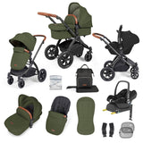 Ickle Bubba Stomp Luxe 12 Piece Travel System with Maxi-Cosi Cabriofix i-Size & Base - Black/Woodland/Tan