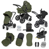 Ickle Bubba Stomp Luxe 12 Piece Travel System with Maxi-Cosi Cabriofix i-Size & Base - Black/Woodland/Black