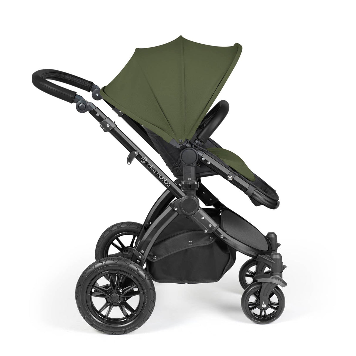 Ickle Bubba Stomp Luxe 12 Piece Travel System with Maxi-Cosi Cabriofix i-Size & Base - Black/Woodland/Black