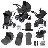 Ickle Bubba Stomp Luxe 12 Piece Travel System with Maxi-Cosi Cabriofix i-Size & Base - Black/Charcoal Grey/Black