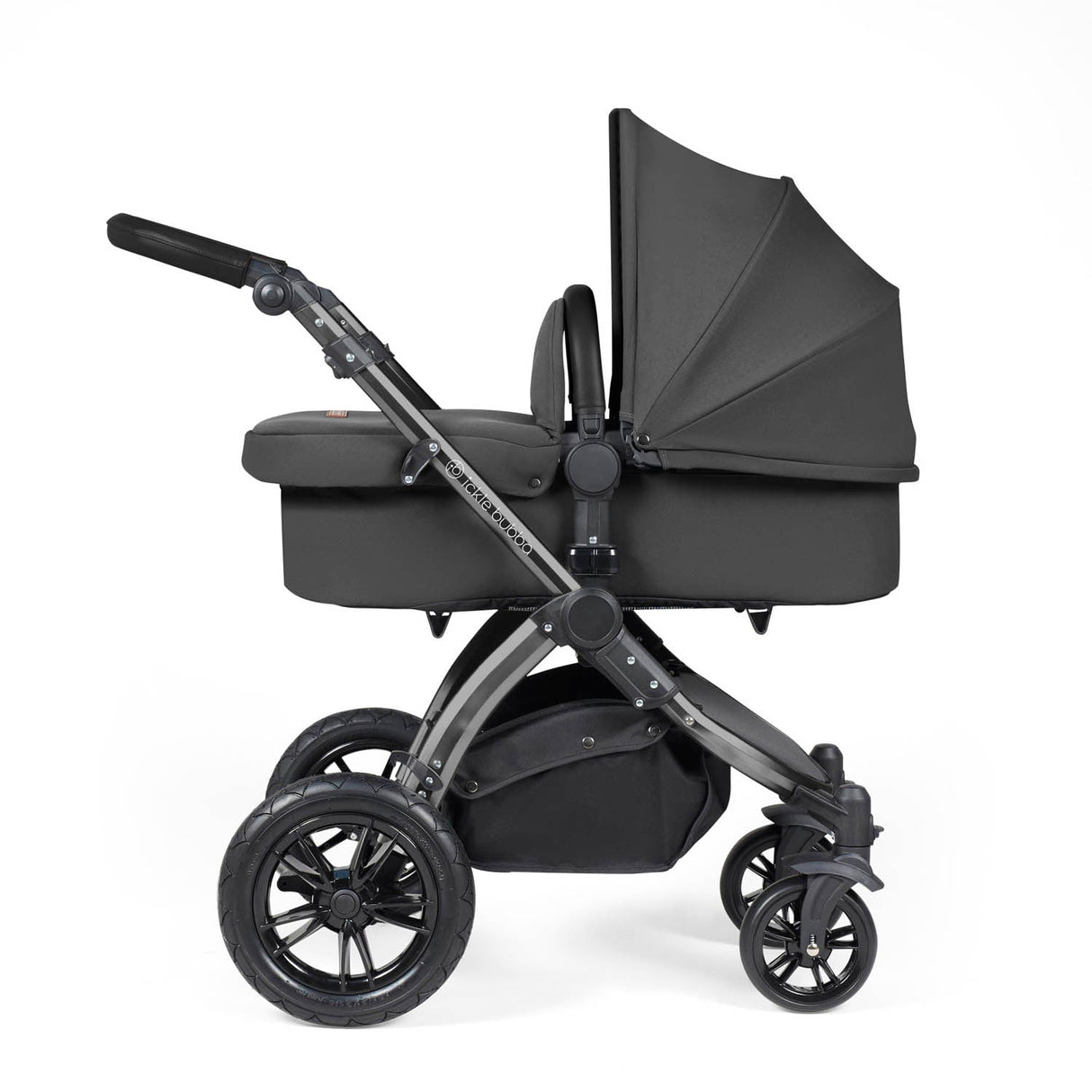 Ickle Bubba Stomp Luxe 12 Piece Travel System with Maxi-Cosi Cabriofix i-Size & Base - Black/Charcoal Grey/Black
