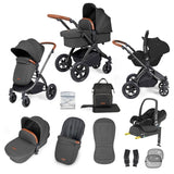 Ickle Bubba Stomp Luxe 12 Piece Travel System with Maxi-Cosi Cabriofix i-Size & Base - Black/Charcoal Grey/Tan