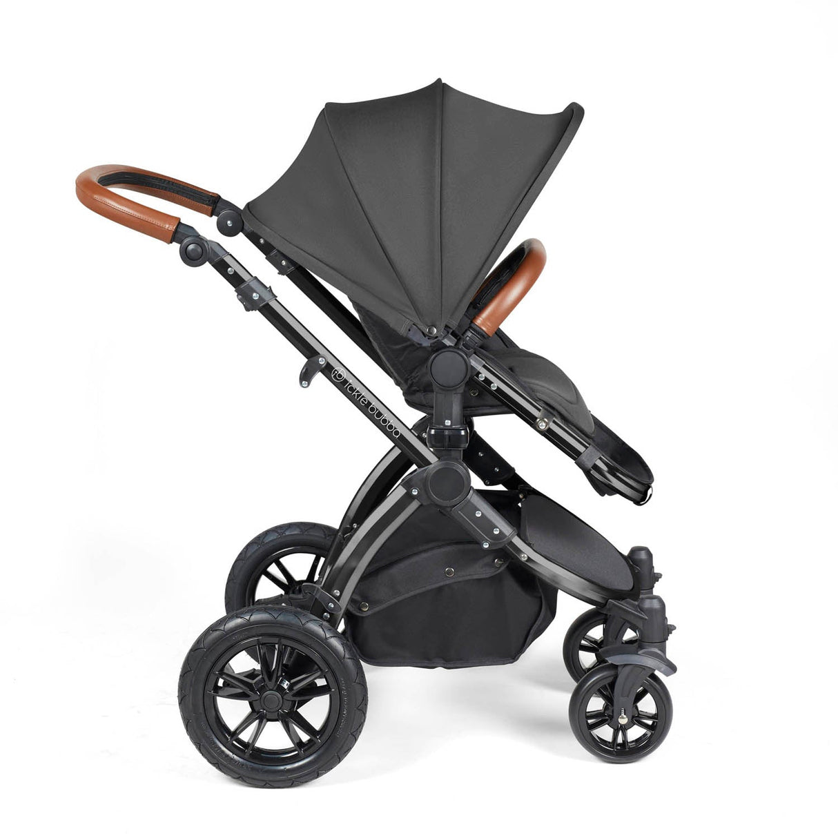 Ickle Bubba Stomp Luxe 12 Piece Travel System with Maxi-Cosi Cabriofix i-Size & Base - Black/Charcoal Grey/Tan