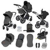 Ickle Bubba Stomp Luxe 12 Piece Travel System with Maxi-Cosi Cabriofix i-Size & Base - Silver/Charcoal Grey/Black