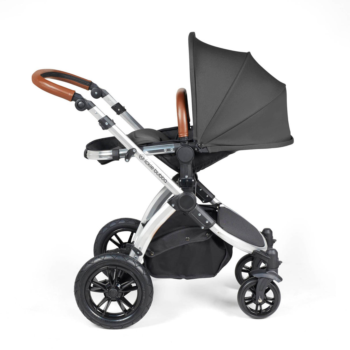 Ickle Bubba Stomp Luxe 12 Piece Travel System with Maxi-Cosi Cabriofix i-Size & Base - Silver/Charcoal Grey/Tan
