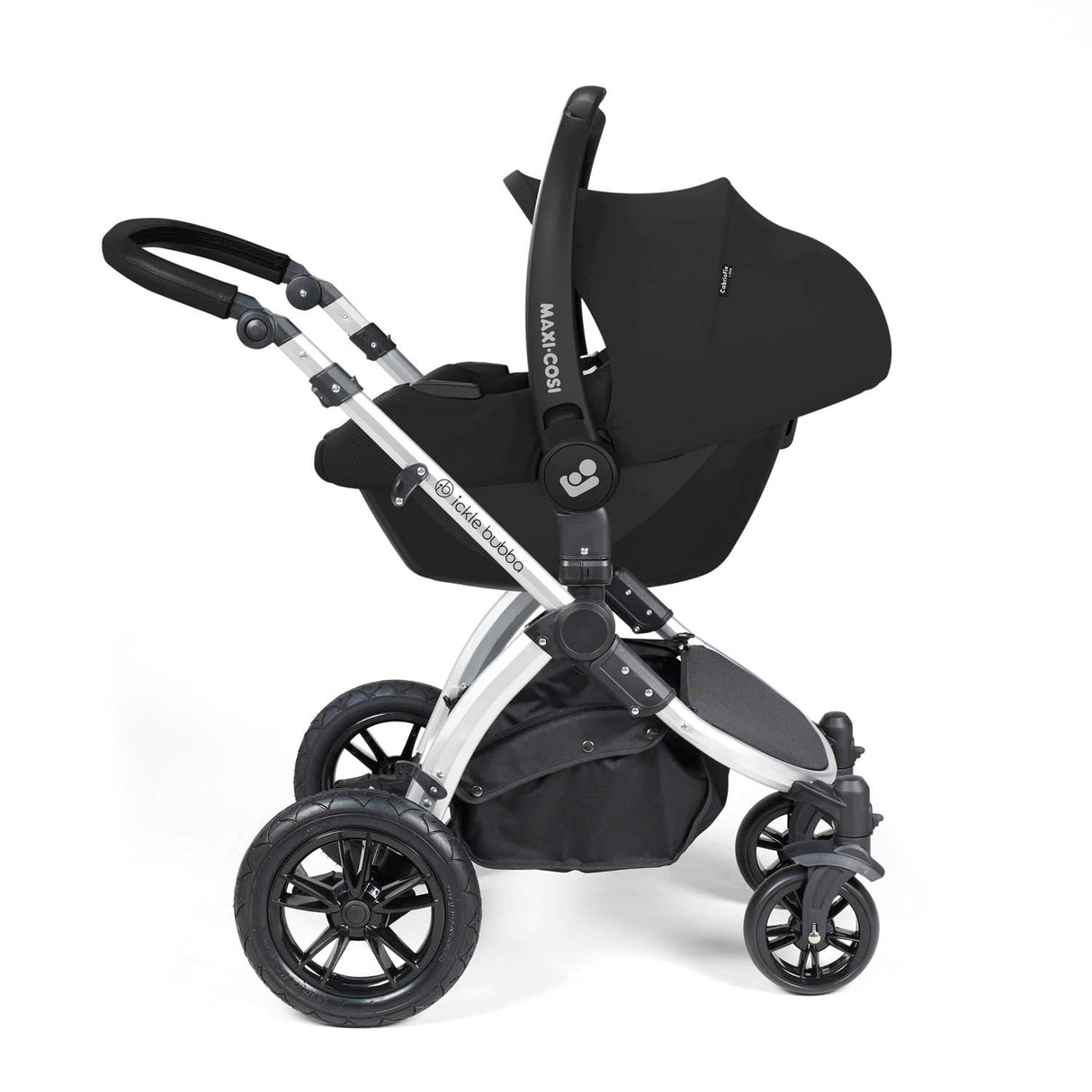 Ickle Bubba Stomp Luxe 12 Piece Travel System with Maxi-Cosi Cabriofix i-Size & Base - Silver/Desert/Black