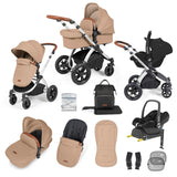 Ickle Bubba Stomp Luxe 12 Piece Travel System with Maxi-Cosi Cabriofix i-Size & Base - Silver/Desert/Tan