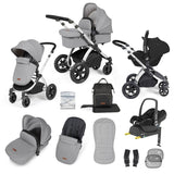 Ickle Bubba Stomp Luxe 12 Piece Travel System with Maxi-Cosi Cabriofix i-Size & Base - Silver/Pearl Grey/Black