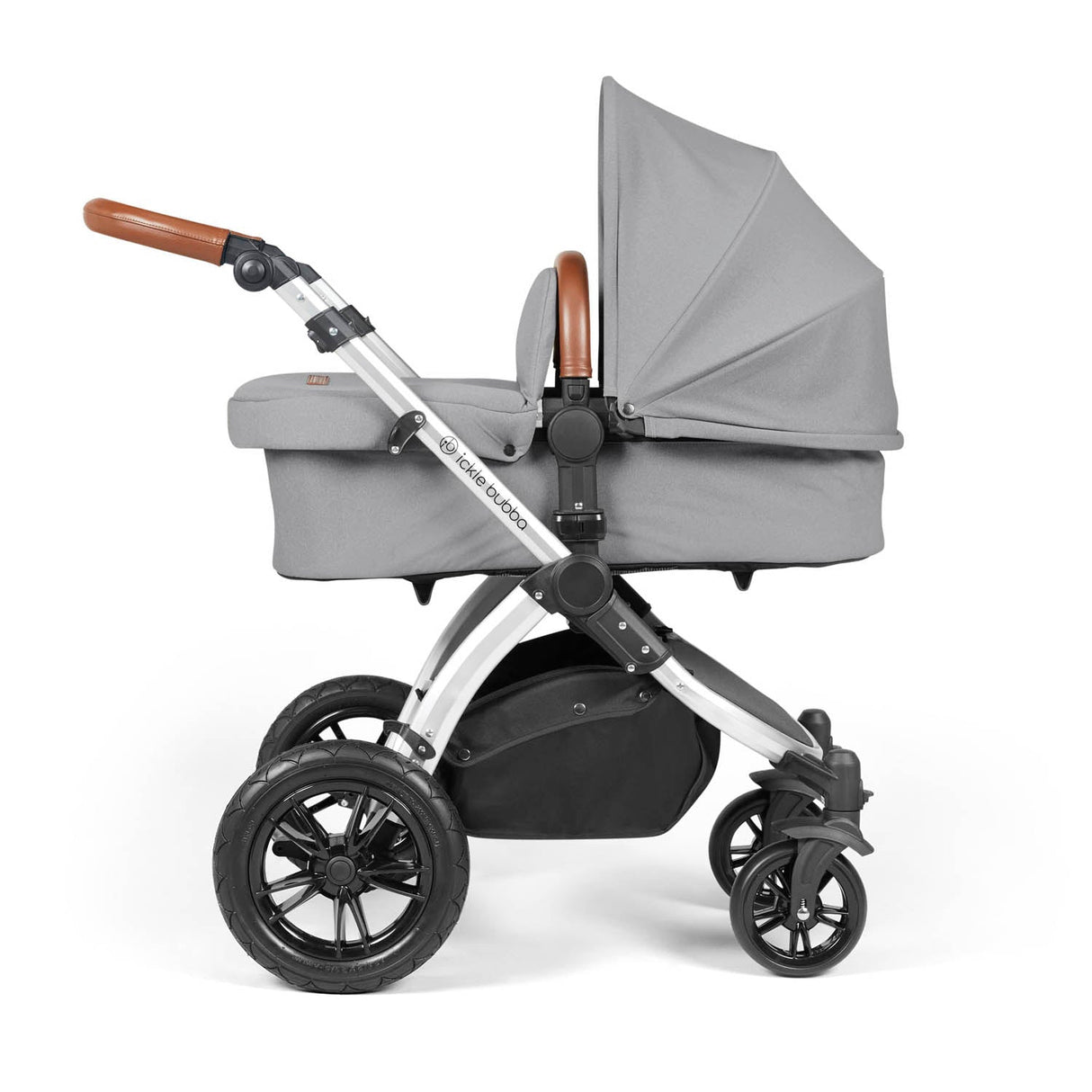 Ickle Bubba Stomp Luxe 12 Piece Travel System with Maxi-Cosi Cabriofix i-Size & Base - Silver/Pearl Grey/Tan