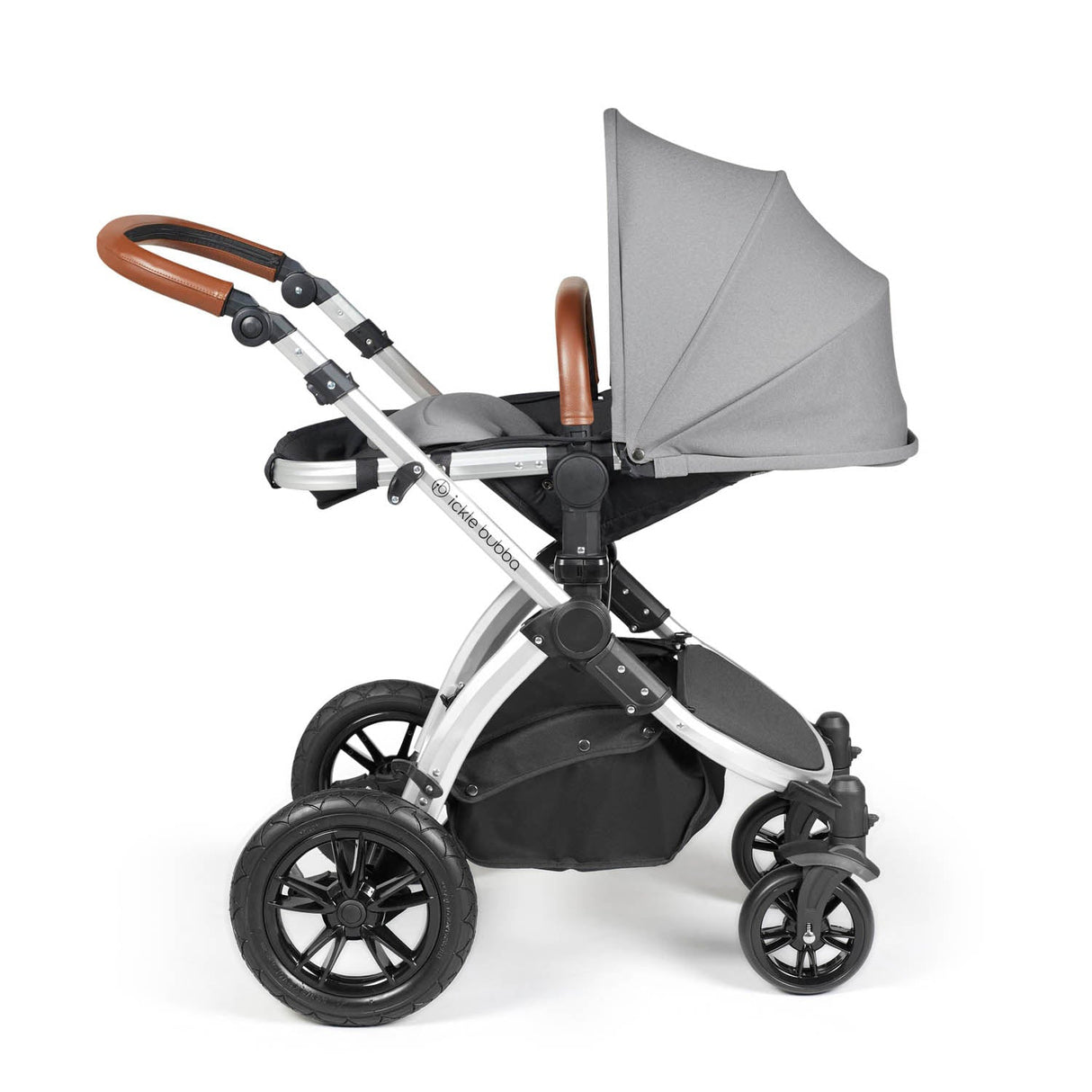 Ickle Bubba Stomp Luxe 12 Piece Travel System with Maxi-Cosi Cabriofix i-Size & Base - Silver/Pearl Grey/Tan