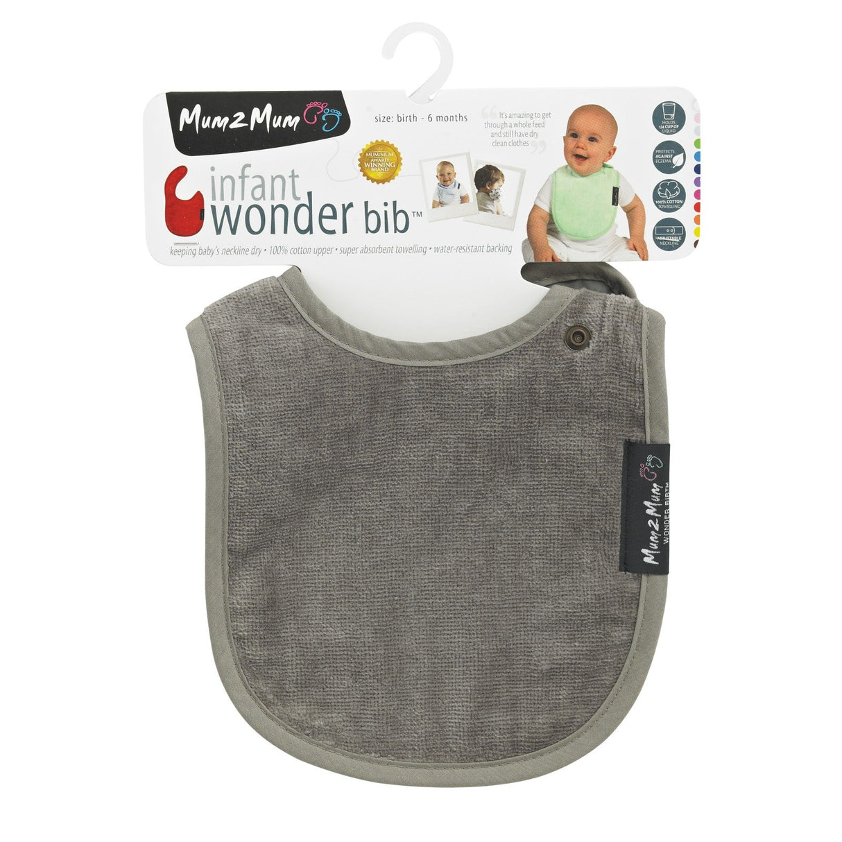 Mum 2 Mum Infant Wonder Bib - Mushroom Grey/Brown