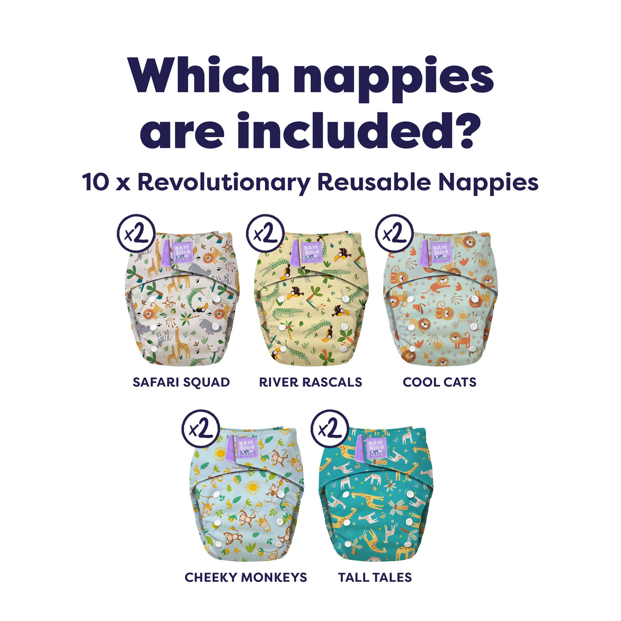 The Essentials Reusable Nappy Bundle in Wild Life