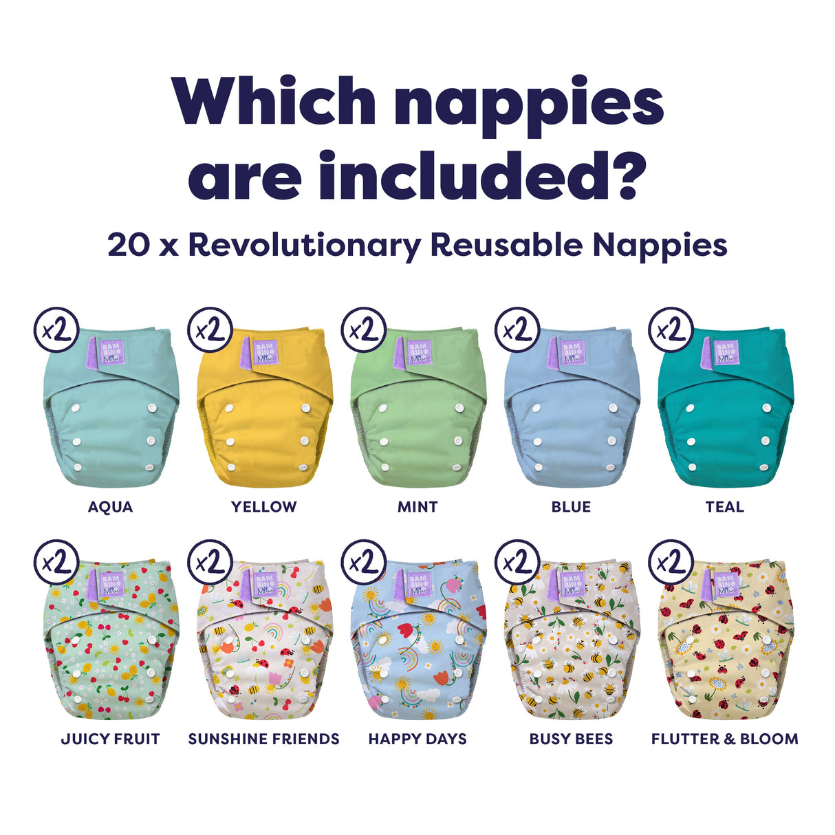 The Everything Reusable Nappy Bundle in Garden Party and Pastels