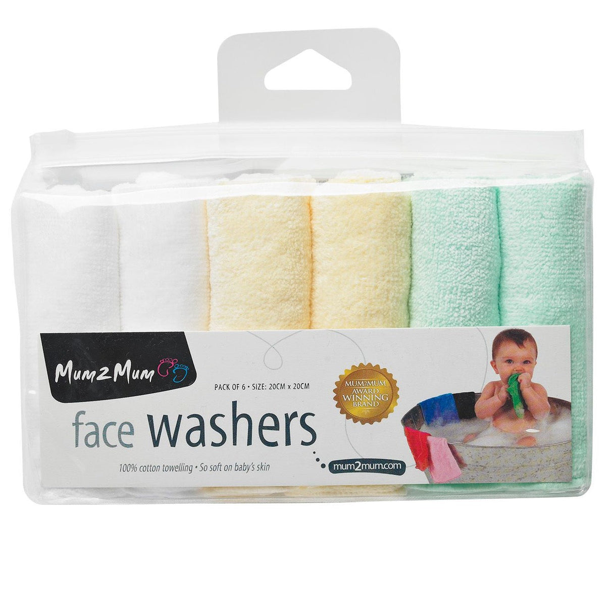 Mum 2 Mum Cotton Facewashers / Reusable Wipes - 6 Pack - PASTELS