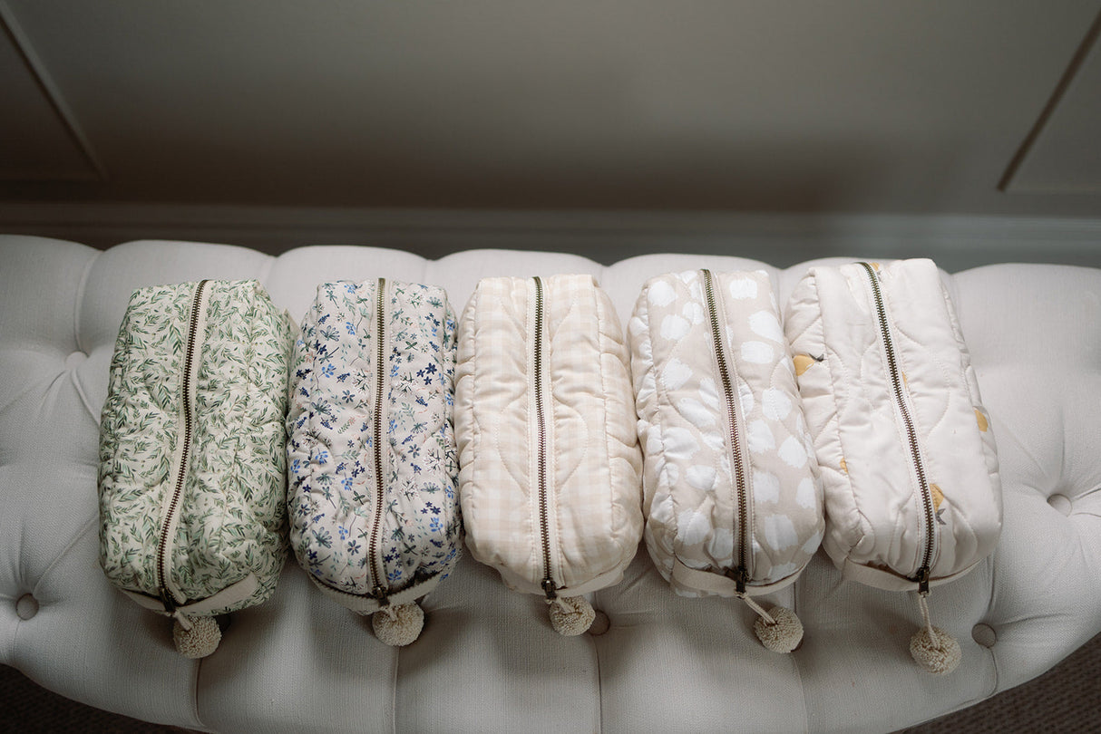 Quilted Washbag - Gingham Beige