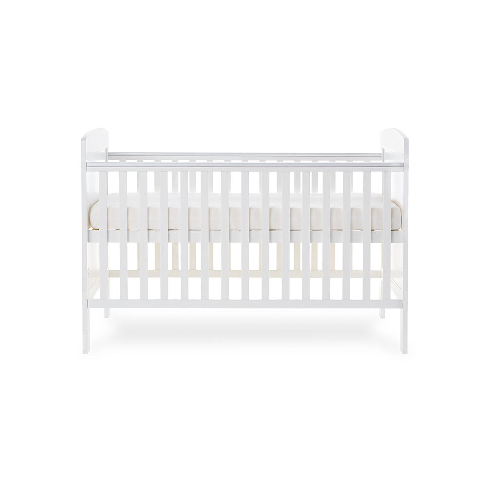 Obaby Grace Cot Bed, Cot Top Changer + Fibre Mattress - White