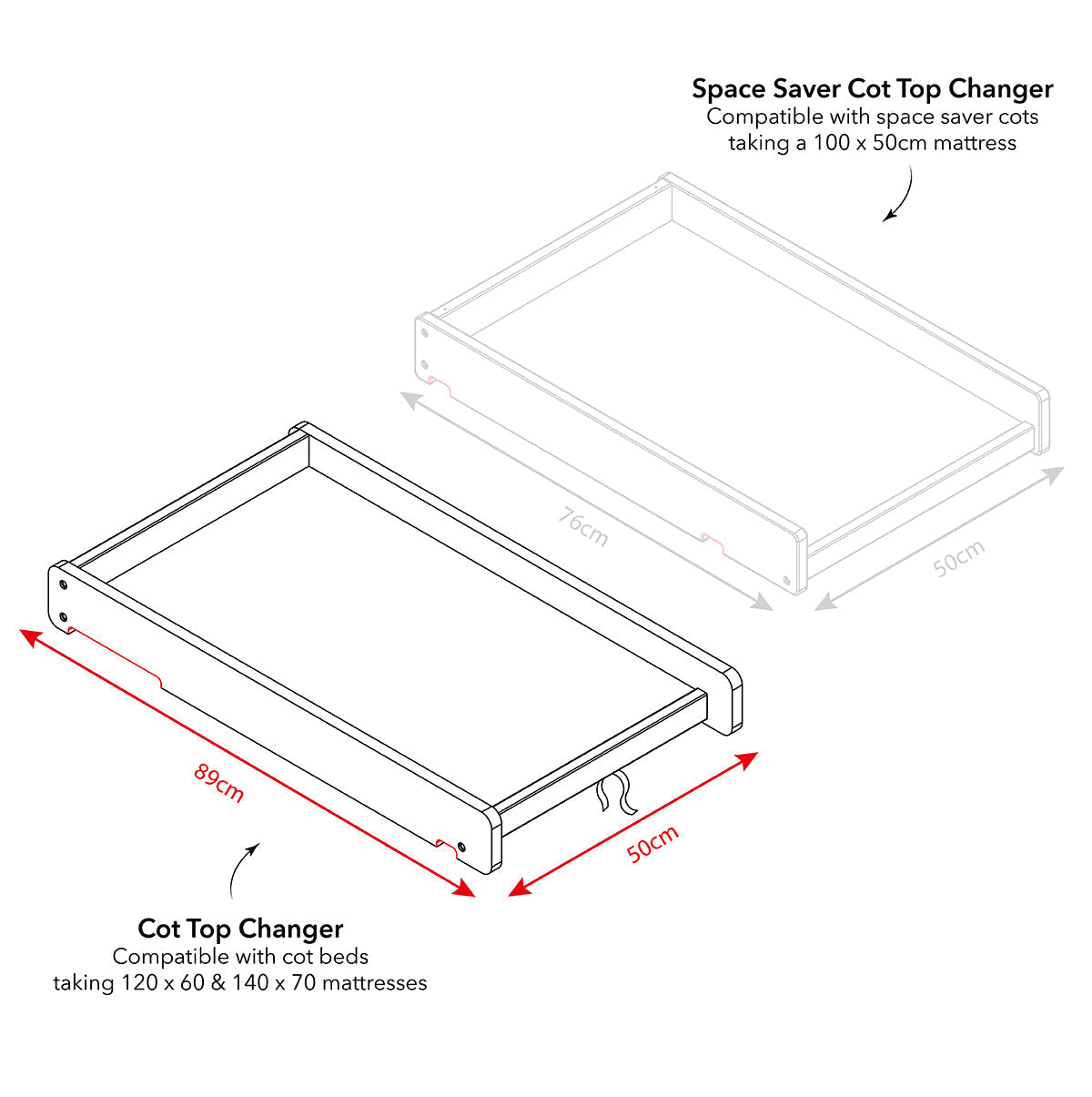 Obaby Grace Cot Bed, Cot Top Changer + Fibre Mattress - White