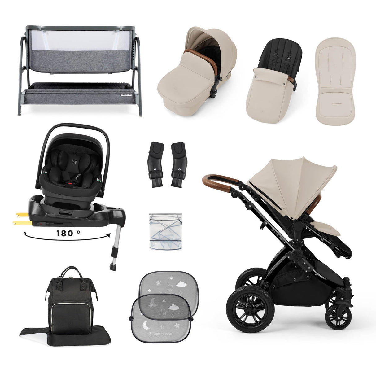Ickle Bubba Stomp Luxe 14 Piece Nimbus 180° Spin Travel & Home Bundle - Black/Stone/Tan