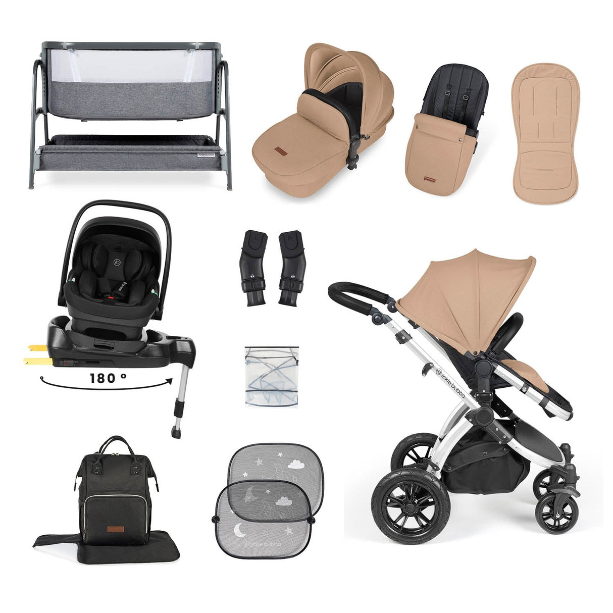 Ickle Bubba Stomp Luxe 14 Piece Nimbus 180° Spin Travel & Home Bundle - Silver/Desert/Black