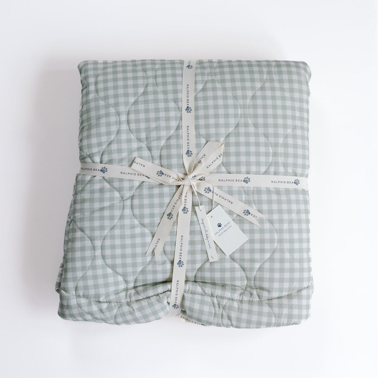 Ralphie Bear Sage Green Gingham Quilted Playmat